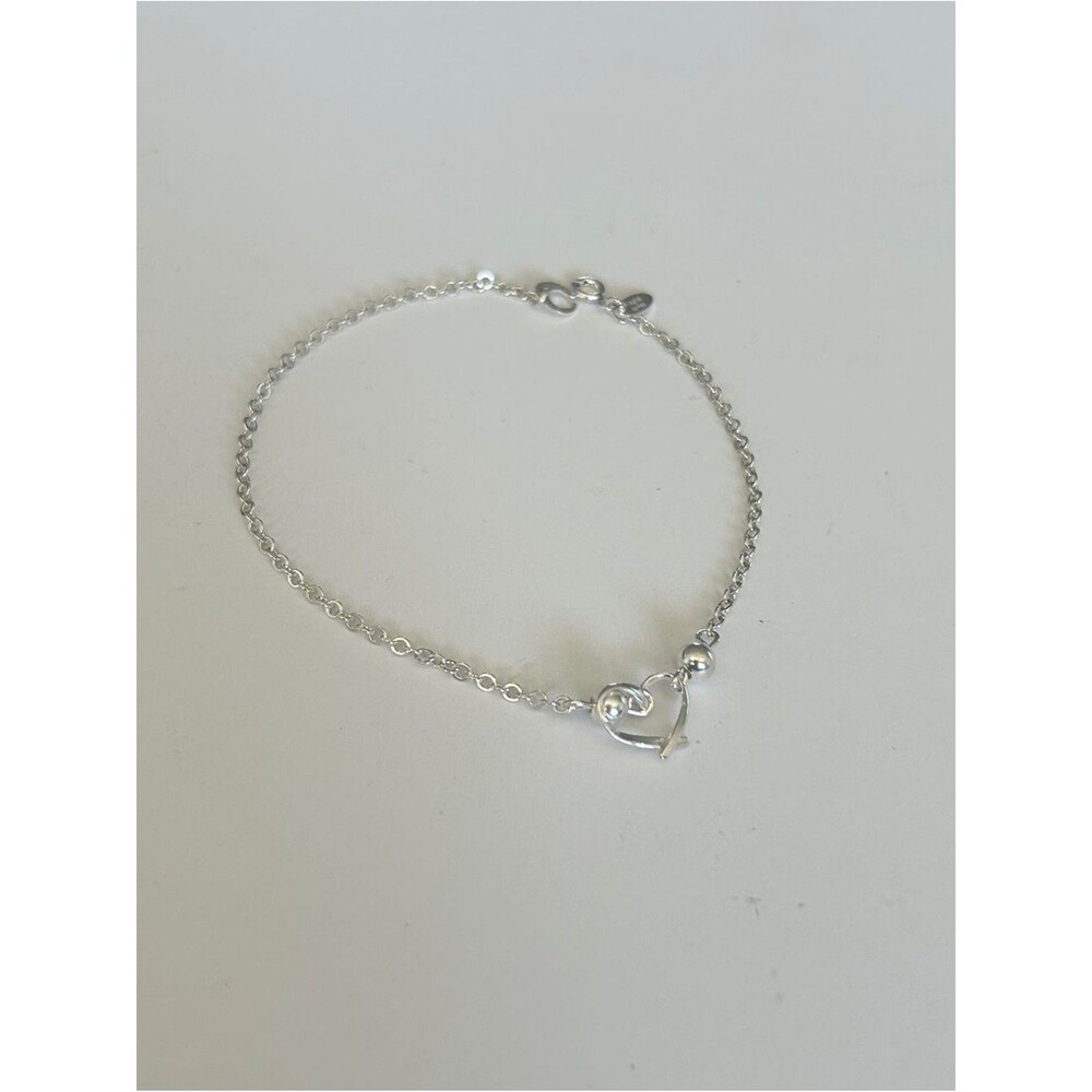 Taxco .925 Sterling Silver Heart Anklet 25 cm 3.31g Delicate Minimalist New
